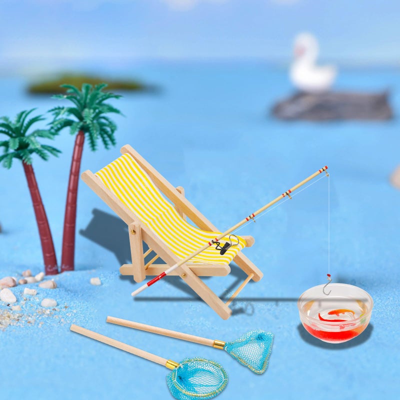 Bbiamsleep 5 Pieces Miniature Fishing Rod Life Scene Decoration Fishing Cake Decoration Fish Cake Topper Fish Bowl Gone Fishing Net Miniature Fishing Accessories - Image 4